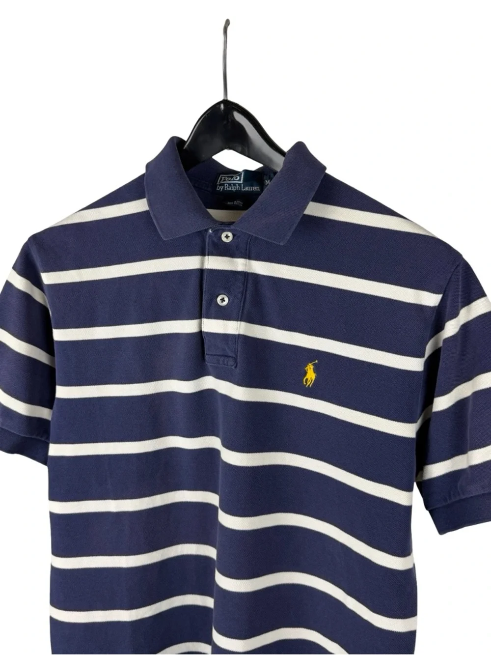 Vintage 2000s Polo Ralph Lauren Small Pony Blue Striped Polo Shirt Size M